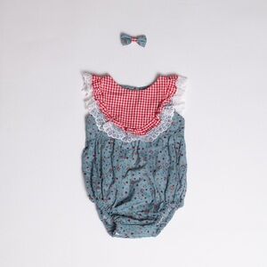 Handmade Patriotic Bubble Romper with Hair Bow Clip